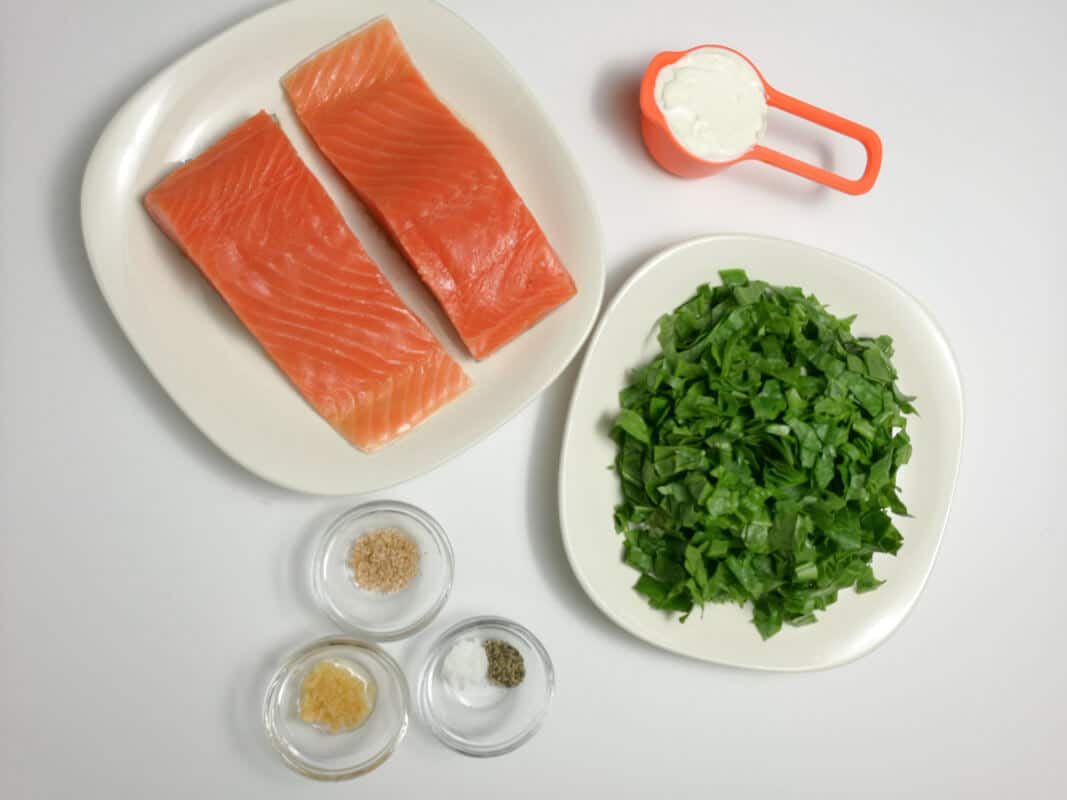Ingredients salmon, spinach, cream cheese portioned