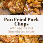 Pan Fried Pork Chops with apple and blue cheese sauce, served with caramelized onions, a perfectly balanced flavored meal #porkchop #recipe | nashifood.com