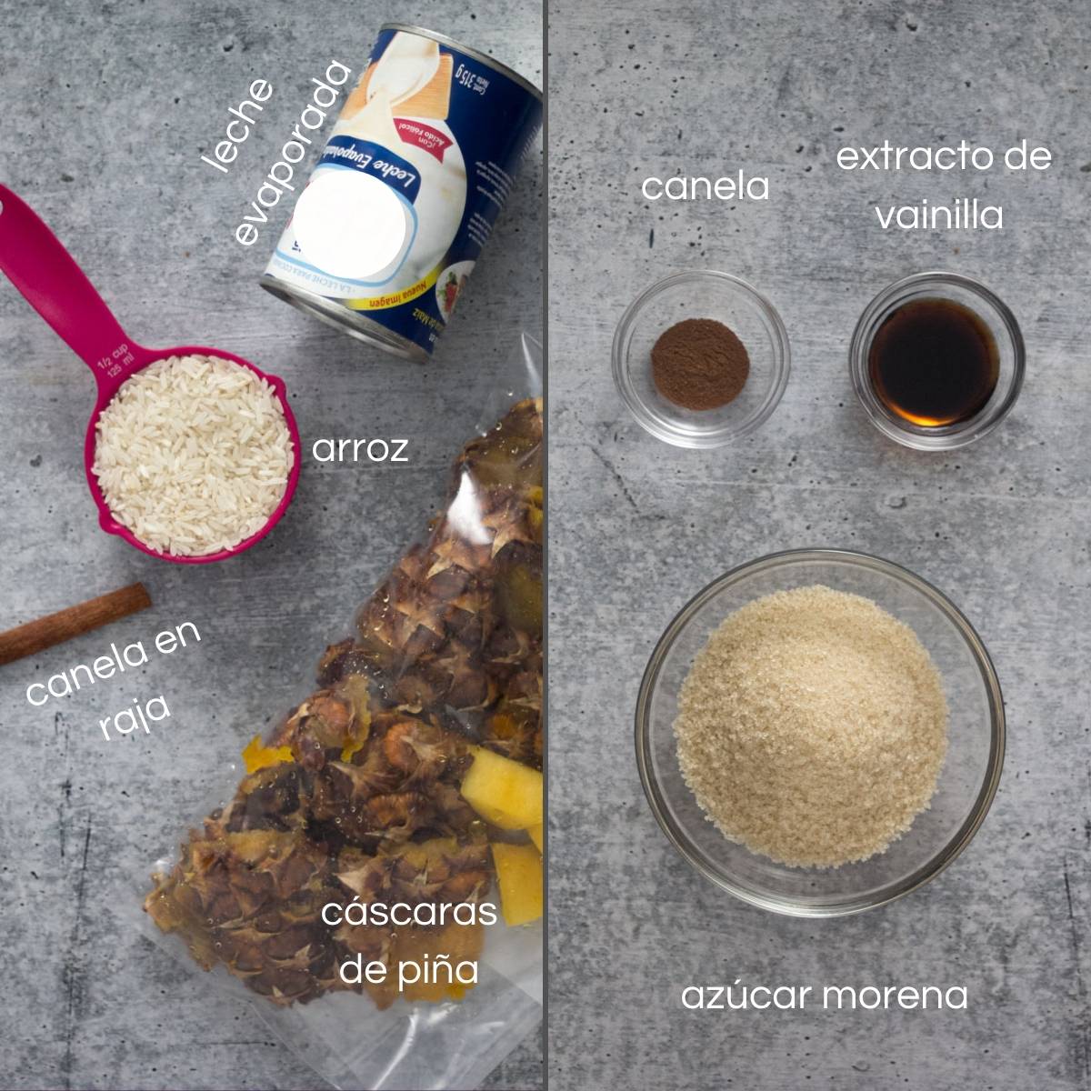 ingredientes para hacer la bebida de arroz con piña