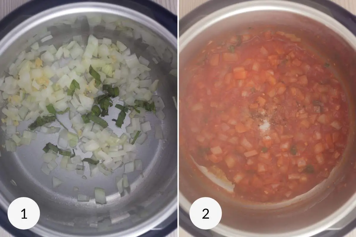 paso 1: ingredientes salteados y paso 2: salsa