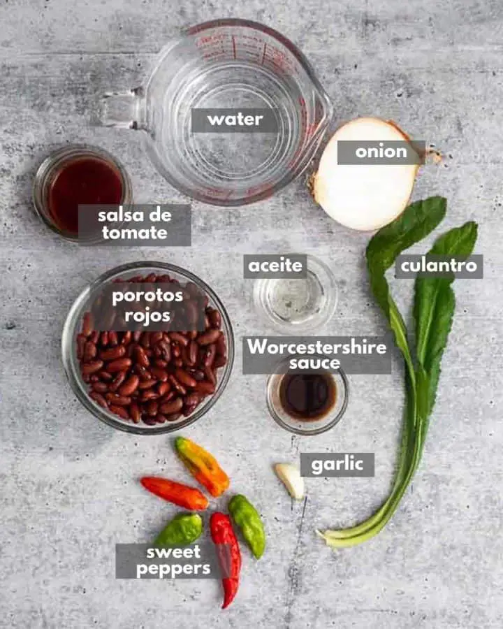 top view of the ingredients for making red kidney beans