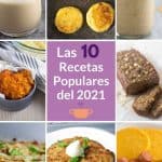 un collage de 8 platos terminados y un texto superpuesto "Las 10 recetas populares del 2021".