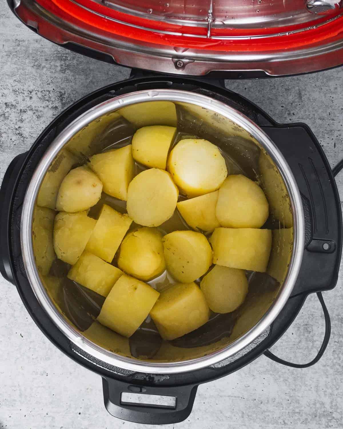 Cooked russet potatoes inside an Instant Pot.