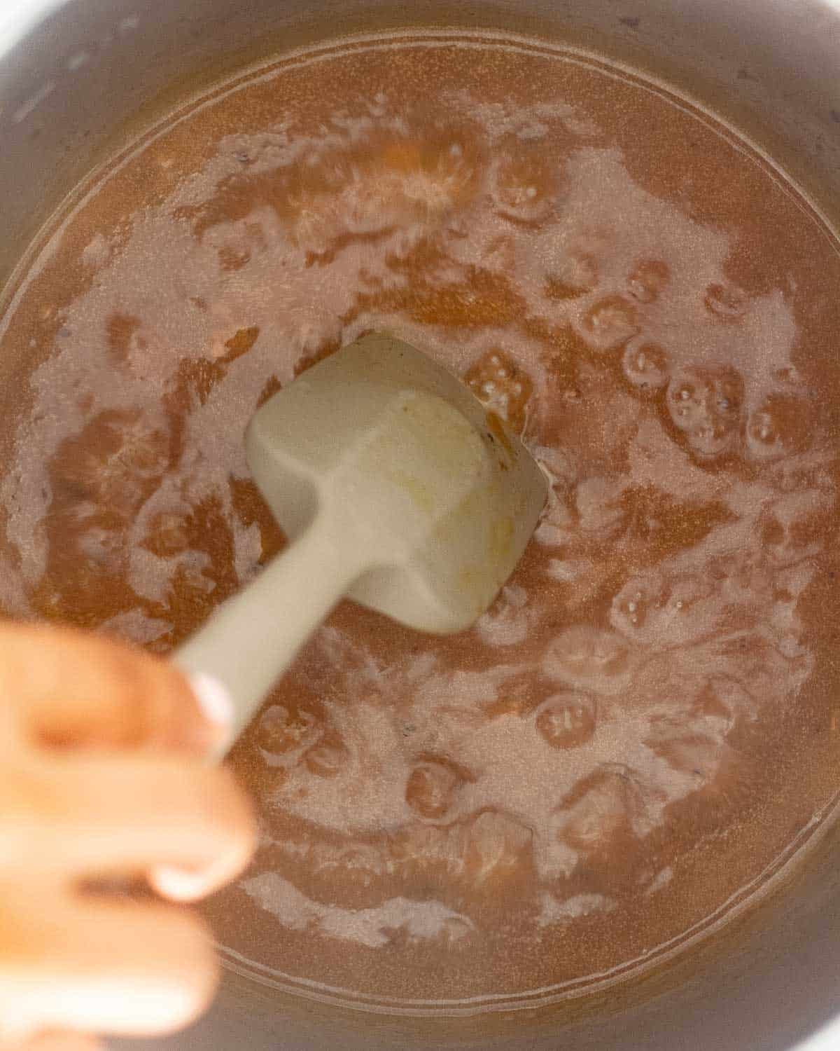 Cooked turkey gravy inside an Instant Pot.