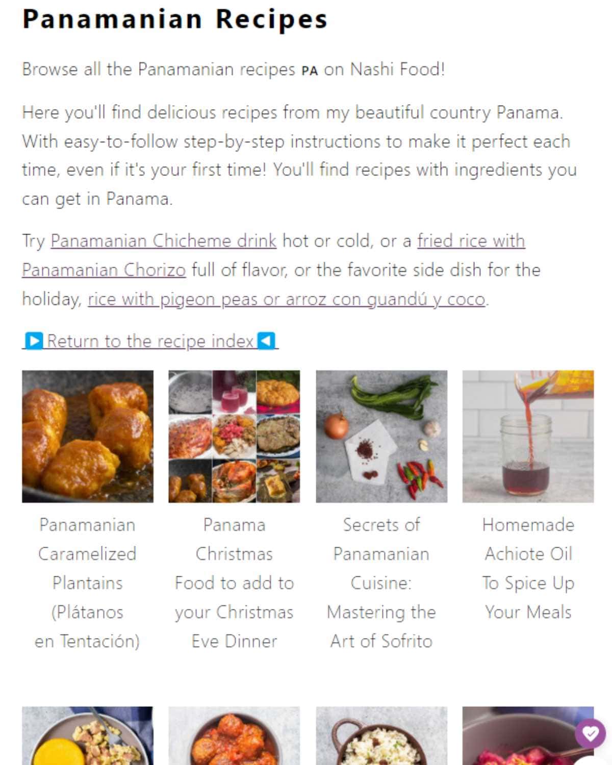 Screenshot from Nashi Food Panamanian Recipes Page